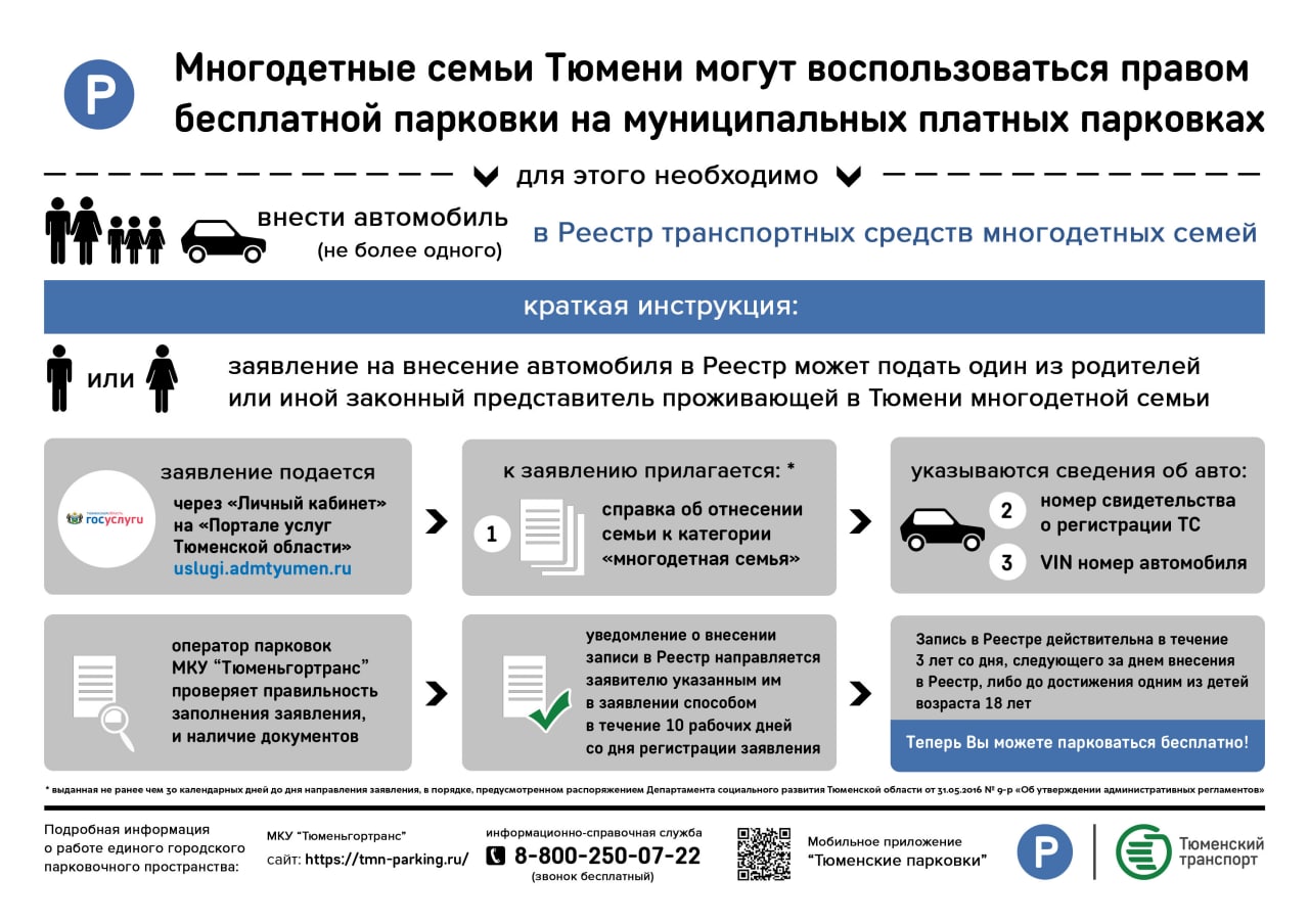 В Тюмени многодетные родители смогут пользоваться платными парковками  бесплатно | Вслух.ru