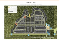 Это план расположения участков поселка. Голубыми значками обозначена инфраструктура.