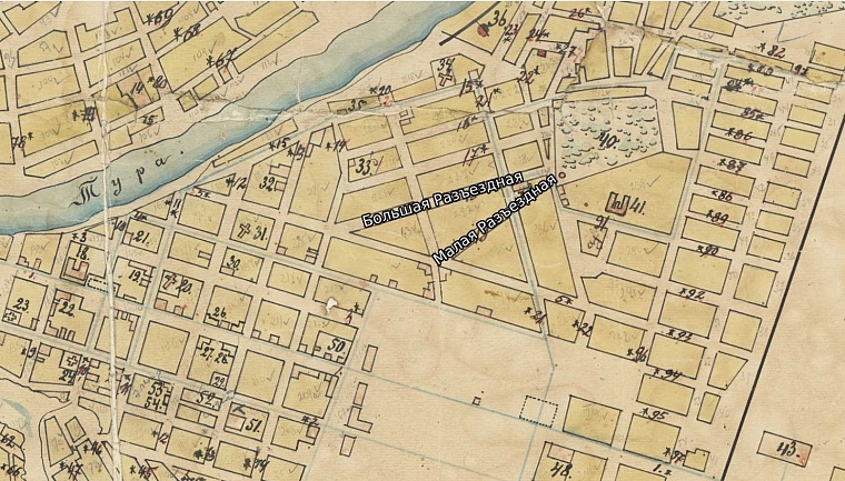 Улицы Большая и Малая Разъездные на плане Тюмени 1917 года