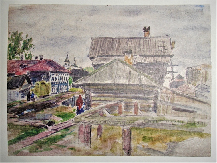 Первый город в Сибири был на пути в ссылку. Рисунок тюменского художника начала XX века Вениамина Барашева. Копия из альбома «Тюмень глазами художника, фотографа, путешественника. XVII-XXI вв»