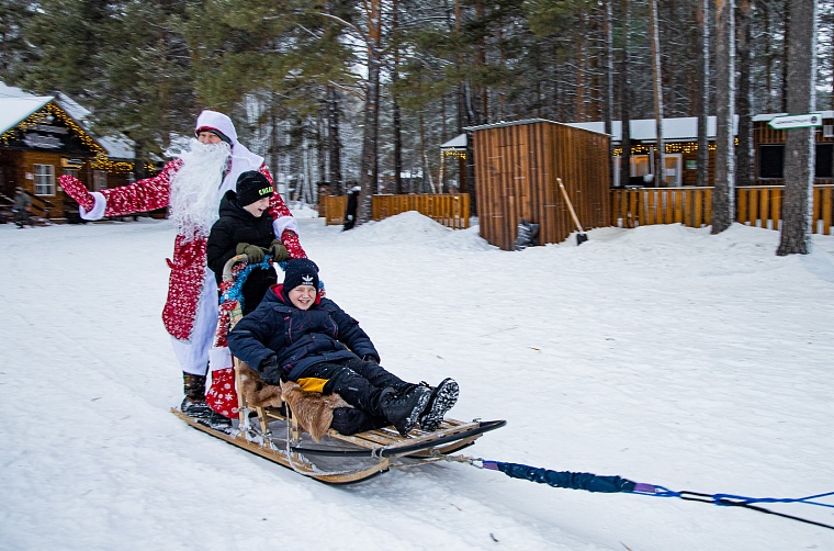 За поддержку бойцов СВО двух тюменских школьников прокатили на новогодней собачьей упряжке