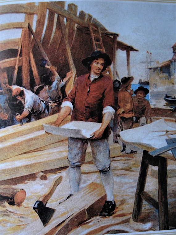 Петр I в Саардаме обучается кораблестроению. К. В. Лебедев, 1908 г. Из книги В. О. Ключевский «Русская история»