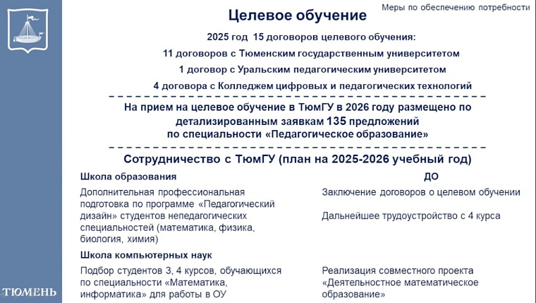 В Тюмени увеличат количество целевых мест в университете для будущих учителей