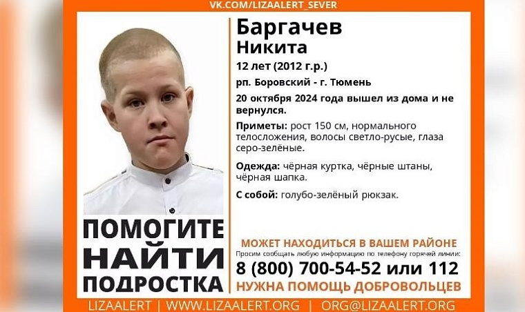 В Тюмени ищут пропавшего 12-летнего мальчика