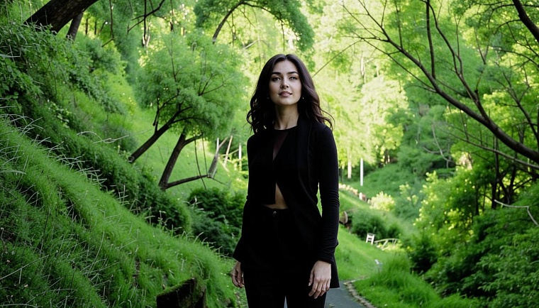 Девушка в черной одежде. Фото сгенерировано ИИ