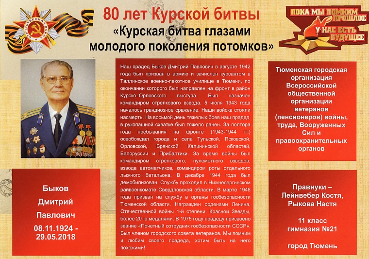 Тюменцы в Курской битве: Дмитрий Быков командовал стрелковым взводом