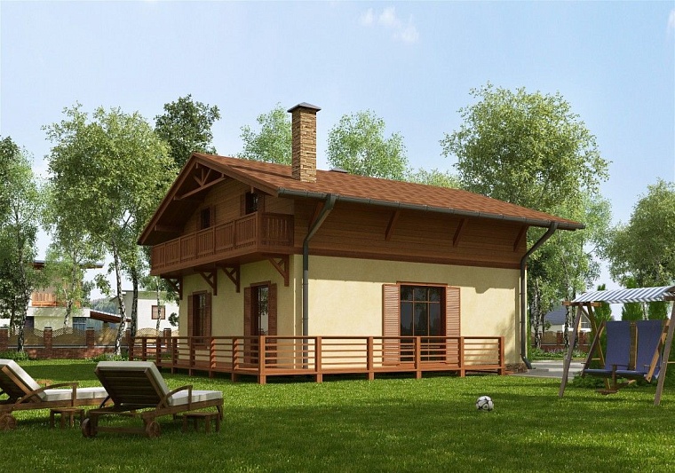 Недалеко от города есть живописная холмистая местность, где расположились домики-шале