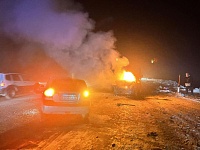 На трассе Тюмень - Омск произошло ДТП с возгоранием автомобиля
