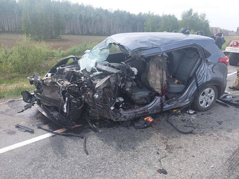 На трассе Тюмень - Омск иномарка столкнулась с "КамАЗом", пострадали дети