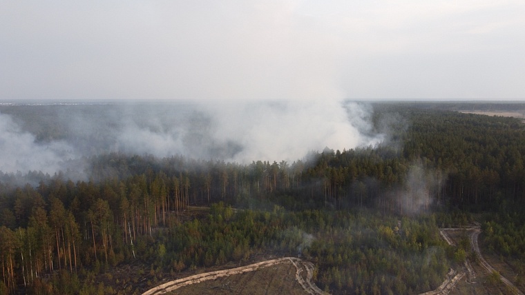 Пожарный вертолет Ми-8 тушил пожар под Тюменью, зачерпывая воду на диком пляже