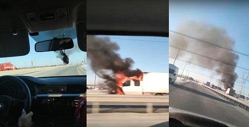 На Тобольском тракте в районе Борков загорелась грузовая "ГАЗель"