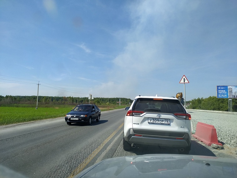 В районе яхт-клуба "Рубин" по Ялуторовскому тракту горит лес