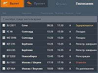 Расписание авиарейсов с сайта аэропорта Рощино