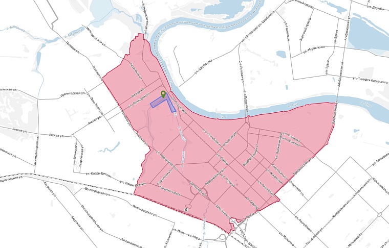 Синим цветом выделен природный овраг в центре Тюмени, который предлагается благоустроить