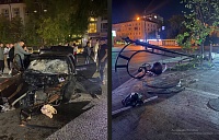 Тюменская автомобилистка снесла столб в центре города