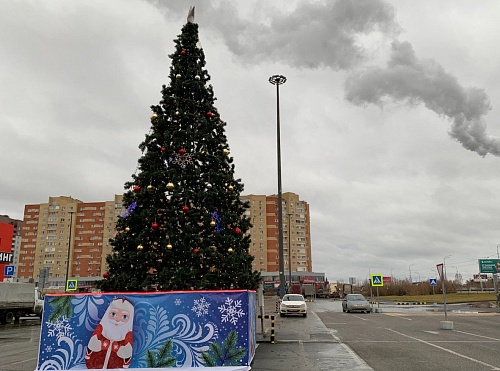 Первую новогоднюю елку в Тюмени установили у торгового центра на Широтной