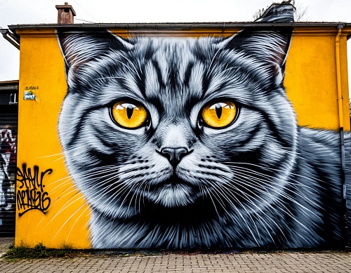 В Новом Уренгое появилось граффити в виде большой серой желтоглазой кошки