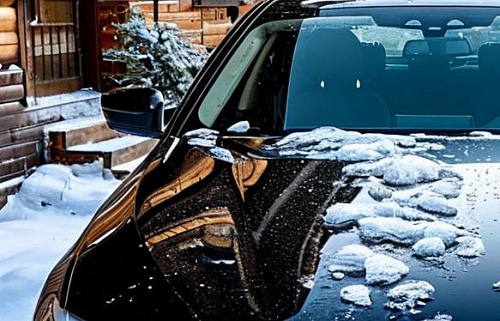 В Казани глыба снега рухнула на иномарку