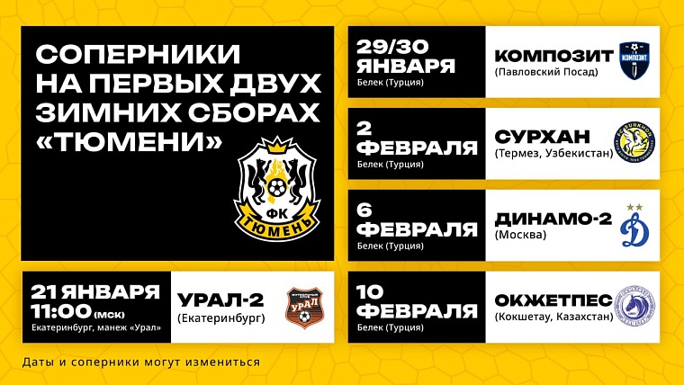 ФК «Тюмень» проведет товарищеские матчи с иностранными клубами в Турции